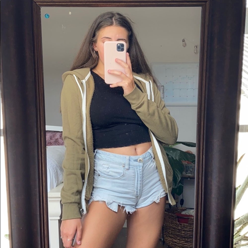 Army Green Zip-Up Hoodie